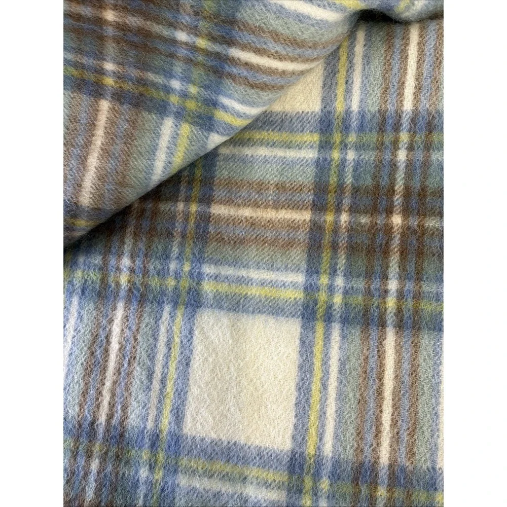 New Marchbrae Scarf 10x66 100% Lambswool Grey Light Blue Plaid Gorgeous Soft